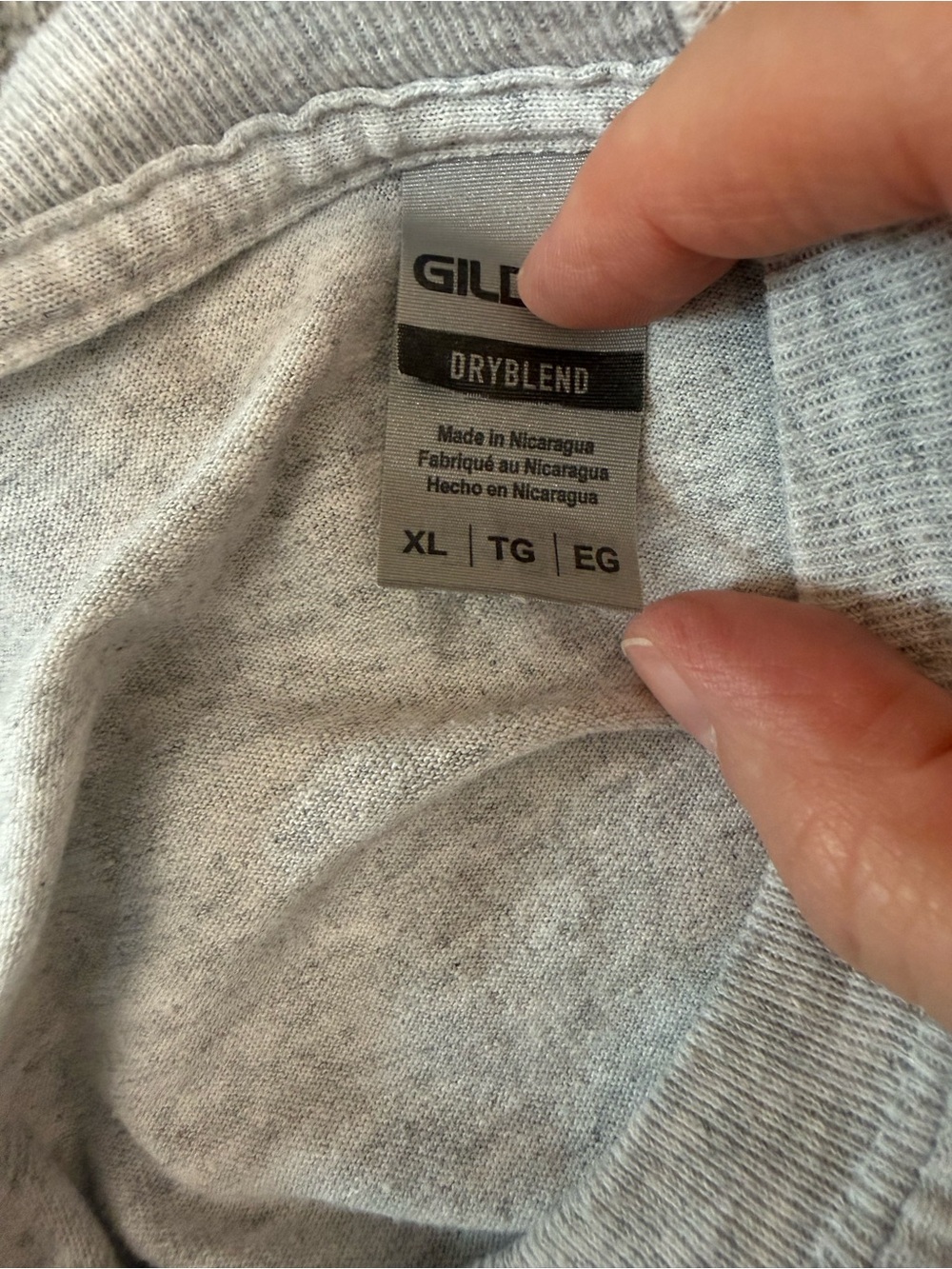 Gildan Gray Long Sleeve Tee with Green Shamrock Gnome Trio Graphic - Picture 3 of 3